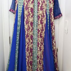 Beautiful Three Bright Colors (Royal Blue, Magenta and Green) Long Formal Dress with Pajami and Dupatta