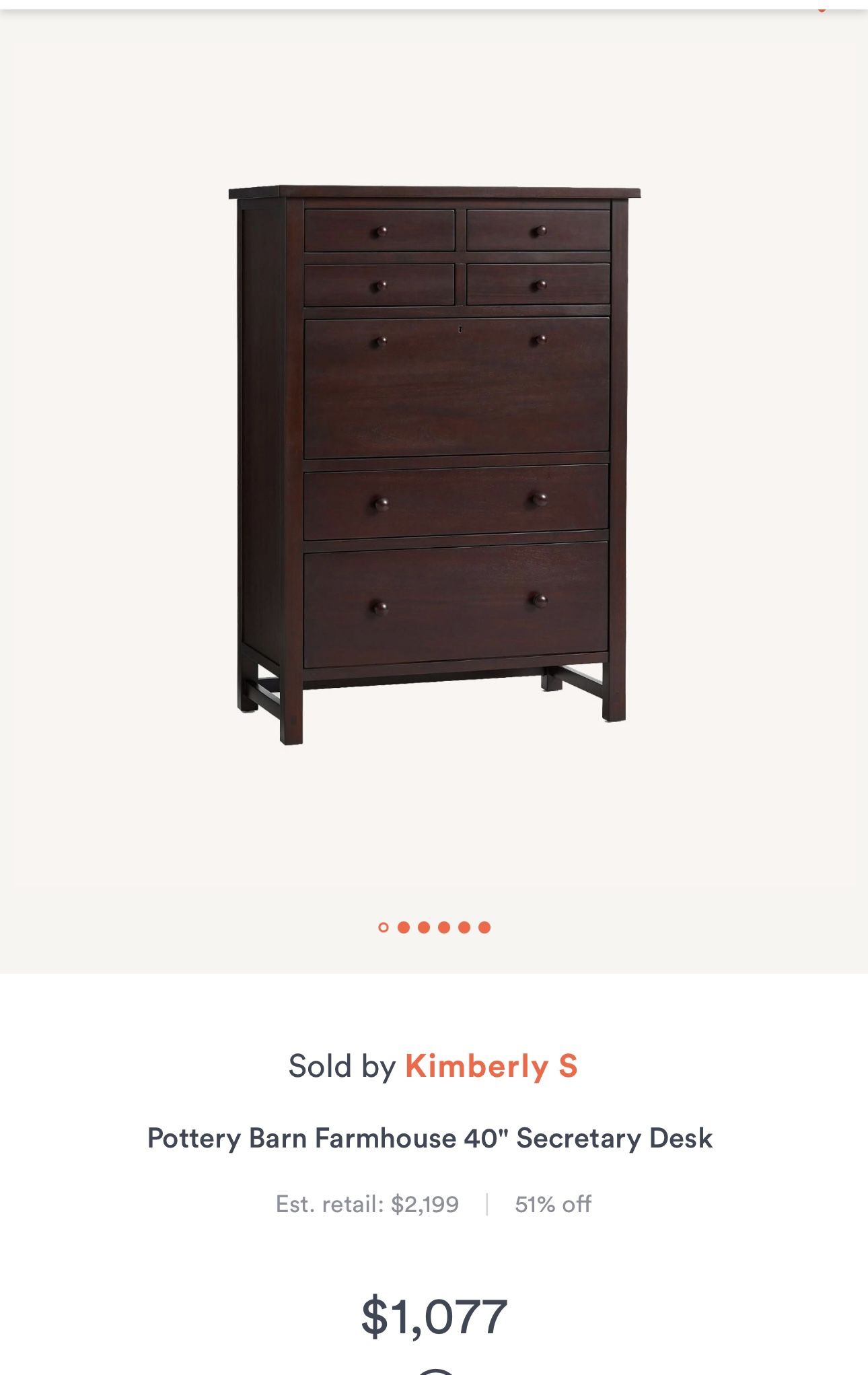Pottery Barn Farmhouse 40" Secretary Desk Espresso