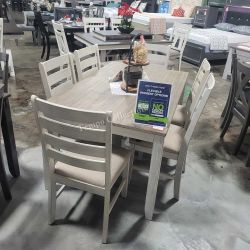 DINING ROOM SET, 7PCS, WHITEWASH - [NEW]