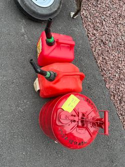 Gas cans. Metal and plastic.