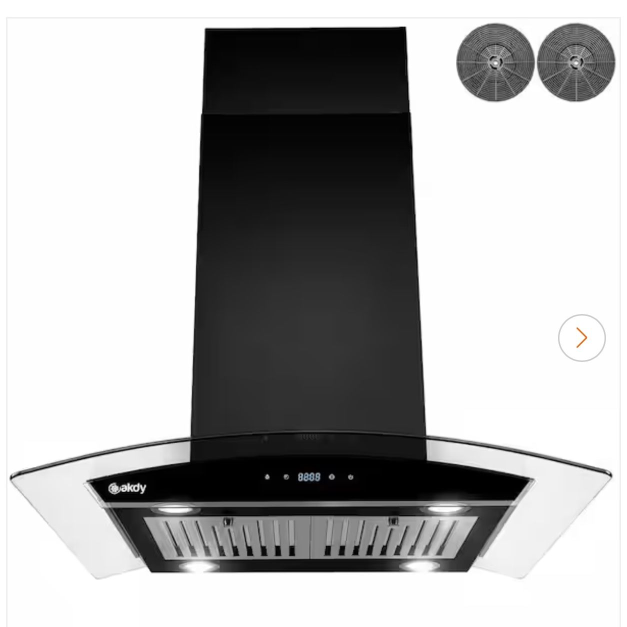 30 in. 343 CFM Convertible Kitchen Island Mount Range Hood in Black Painted Stainless Steel with Tempered Glass