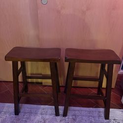 Two Wooden Counter Stools In Walnut (23.5” Height)