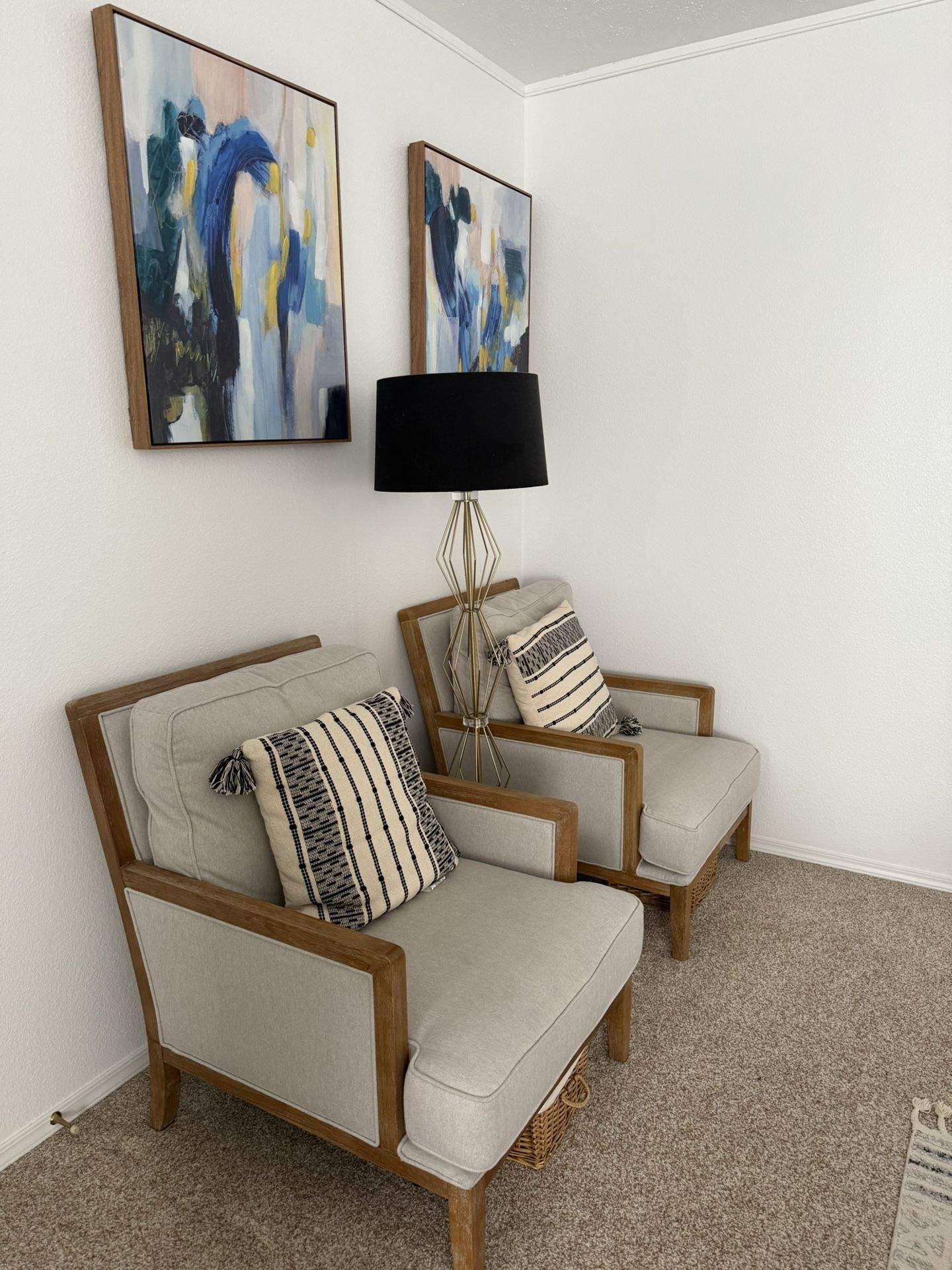 Two Fabric And Wood Trim Accent Chairs