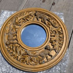 Kirch Gold Round Wall Mirror with Monkeys & Leaves 12" Resin Decorative Frame

