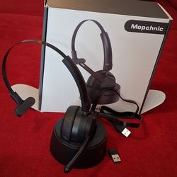 Mopchnic Wireless Headset with Upgraded Microphone AI Noise Canceling Black