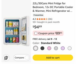 22L/30Cans Mini Fridge for Bedroom, 12v DC Portable Cooler & Warmer, Mini Refrigerator with Glass Front, for Car Office Desk & Dorm Room Food Beverage