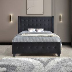 Velvet upholstered Queen bed w/Speaker & USB charger in various colors