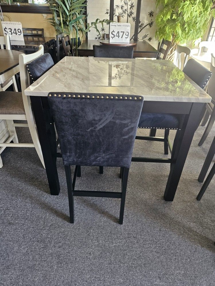 Brand New White Faux Marble Counter High Dining Table Black Or