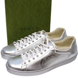 Gucci Ace Mens Low top GG Sneakers 660266 Metallic Silver Leather Size 13 G shoes 