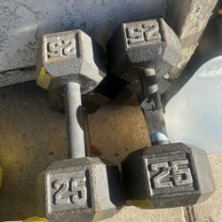 set of dumbbells.  25lb