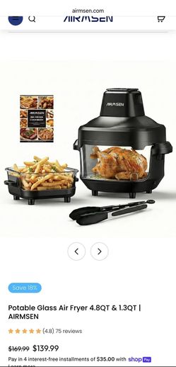 Brand New AIRMSEN Glass Air Fryer 4.8QT + 1.3QT | PFAS-Free | 1500W