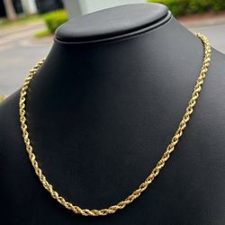 Jewelry 10k hollow yellow gold Rope necklace chain 28.00" 4.10mm width