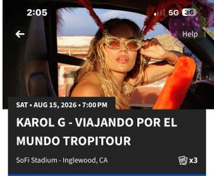 KAROL G - VIP FLOOR TICKET for SAT 15th - selling at cost - no profit
