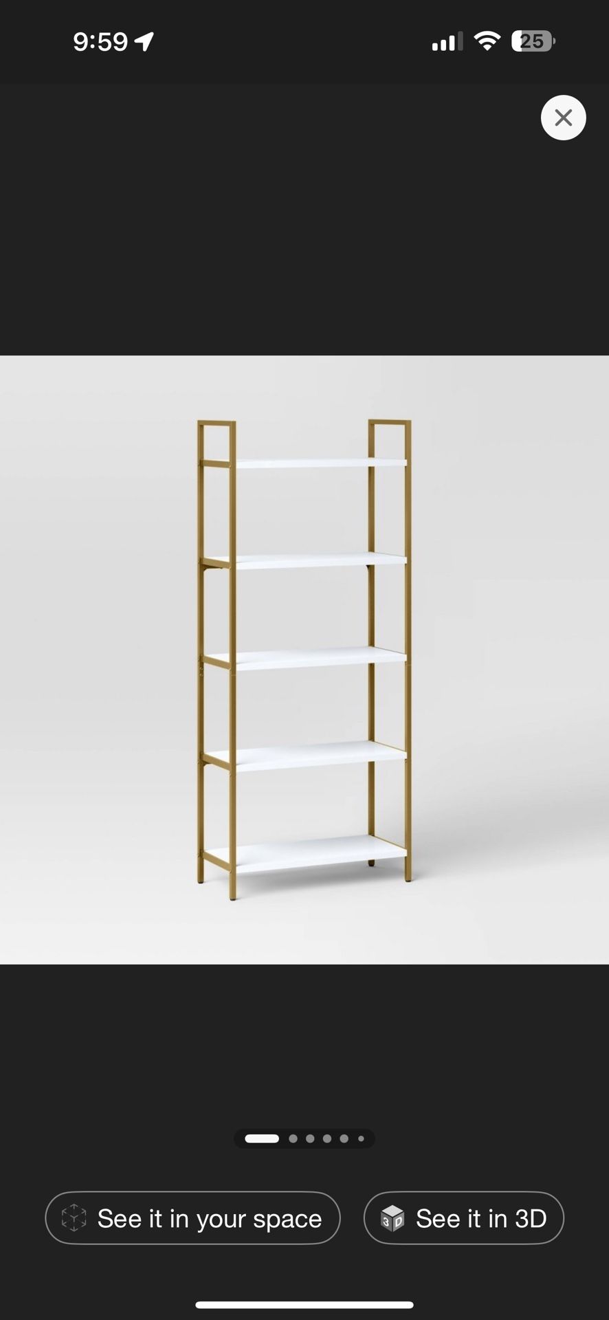 white and gold 5 shelf bookcase