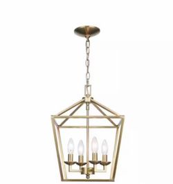 THRESHOLD !Light Gold Farmhouse Chandelier Light Fixture with Caged Metal Shade