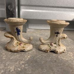 vintage porcelain cornucopia-style candlestick holders