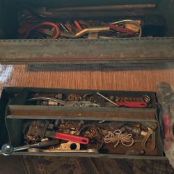 Tool Box Metal With Assortment Of Tools 
