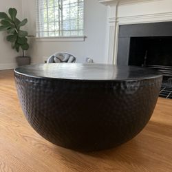 Crate Barrel Fernando Metal Drum Coffee Table