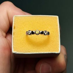 Wow 🤩 !! Yellow Citrine And Cz Ring Set In 925 Sterling Silver !