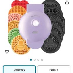 Mini Waffle Maker with 7 Removable Plates-Spring Themed Plates - Bunny Clover Heart with Storage Container Non-Stick Coating- Temperature Control- Ind