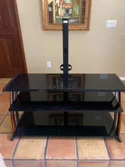 Black Glass Entertainment Center / TV Stand – 3 Shelves – $80 OBO