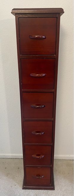 Tall Narrow Wood 6-Drawer Tower Storage Cabinet