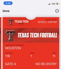 UH vs Texas Tech Football Tickets 09/10