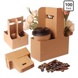 New 100 Pack 2-Cup/4-Cup Drink Carrier with Handle (12-30oz)