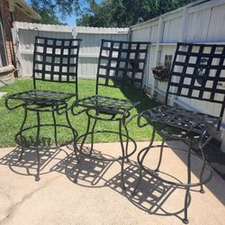 Barstools--3 Heavy Wrought iron Swivel.