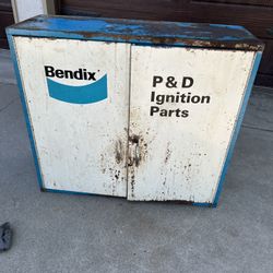 Vintage Motorcycle All Metal Tool Bendix P & D Ignition Parts Cabinet 