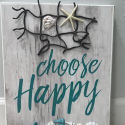 Choose Happy Beach Wooden Decor 