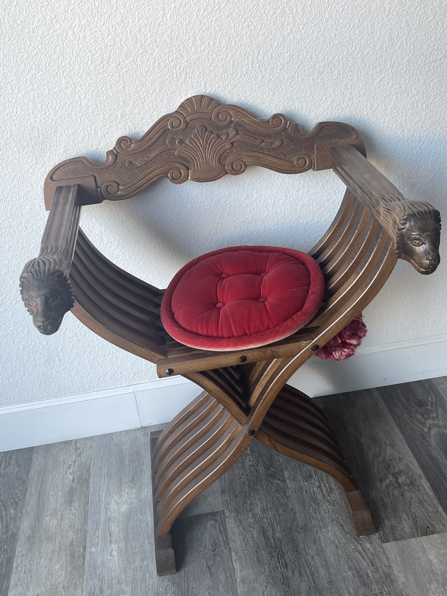 Antique Wood Chair Savonara Chair W Lions Head Arm Foldable 