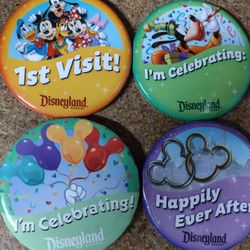 Disneyland Resort Button Pin Lot of 4 1st Visit Celebrating Happily Ever After!!