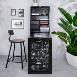  Collapsible Fold Down Black Desk Table/Wall Cabinet with Chalkboard