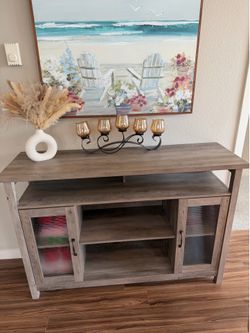 Rustic Faux-Wood TV Stand / Entryway Console with Glass Doors