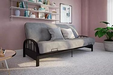 DHP Aiden Metal Futon Frame, Black With Encased Coil Futon Mattress with Foam Sofa Bed