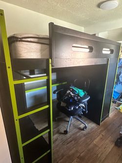 Full size bed with desk