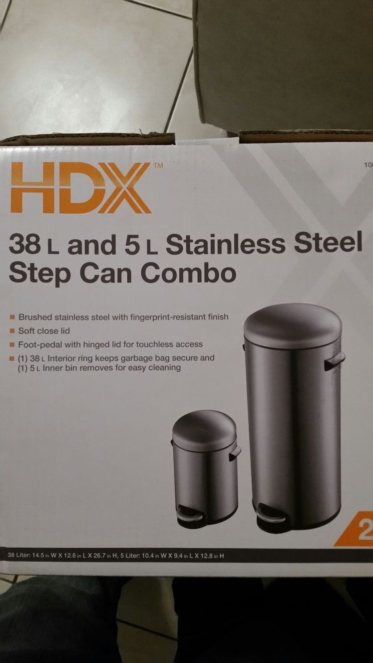 BRAND NEW++HDX 38 L and 5 L Stainless Steel Step Can Combo New Sealed