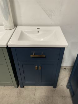 24” Blue Solid Wood Bathroom Vanity with Ceramic Top (V40)
