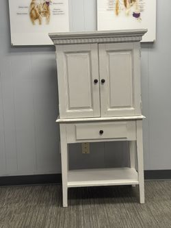 White Farmhouse Storage Cabinet with Drawer & Double Doors
