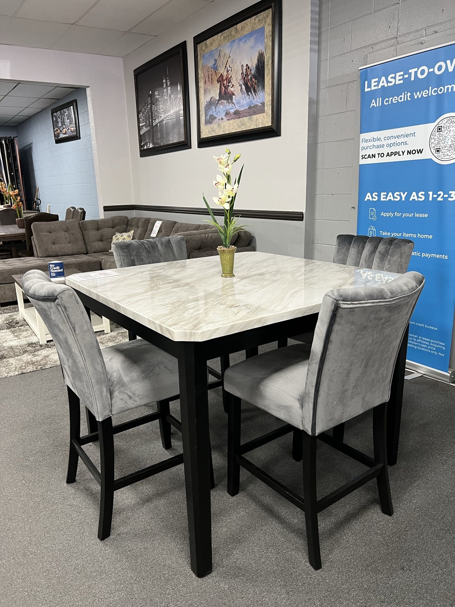 5PC Gray Counter Height Dining Table Set Furniture