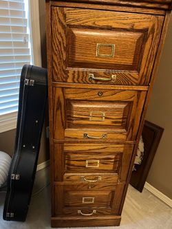 Solid Oak 4 Drawer File Cabinet