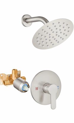 Shower Faucet Set, 6 Inch Round Rainfall Shower Head, SUS304 Stainless Steel Single Handle Shower Trim Kit,Wall Mount Bathroom System with Male Thread