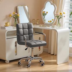 New Modern Mid Back PU Leather Office Chair Modern Executive Chair Adjustable Home Desk Chair Retro Task Chair Comfortable 360 Degree Swivel Function 