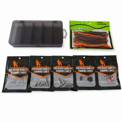 FiFiFi Bass Essentials Pack 4.75" Worm 3/0 EWG Texas Rig Kit Black Fire Orange