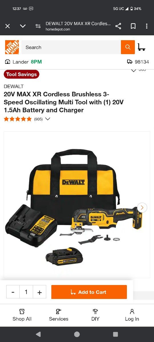 DeWalt 20v XR Oscillating Tool W Battery And Charger And Bag