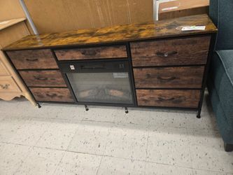 Brown Faux Wood/ Metal Dresser with Fireplace Heater