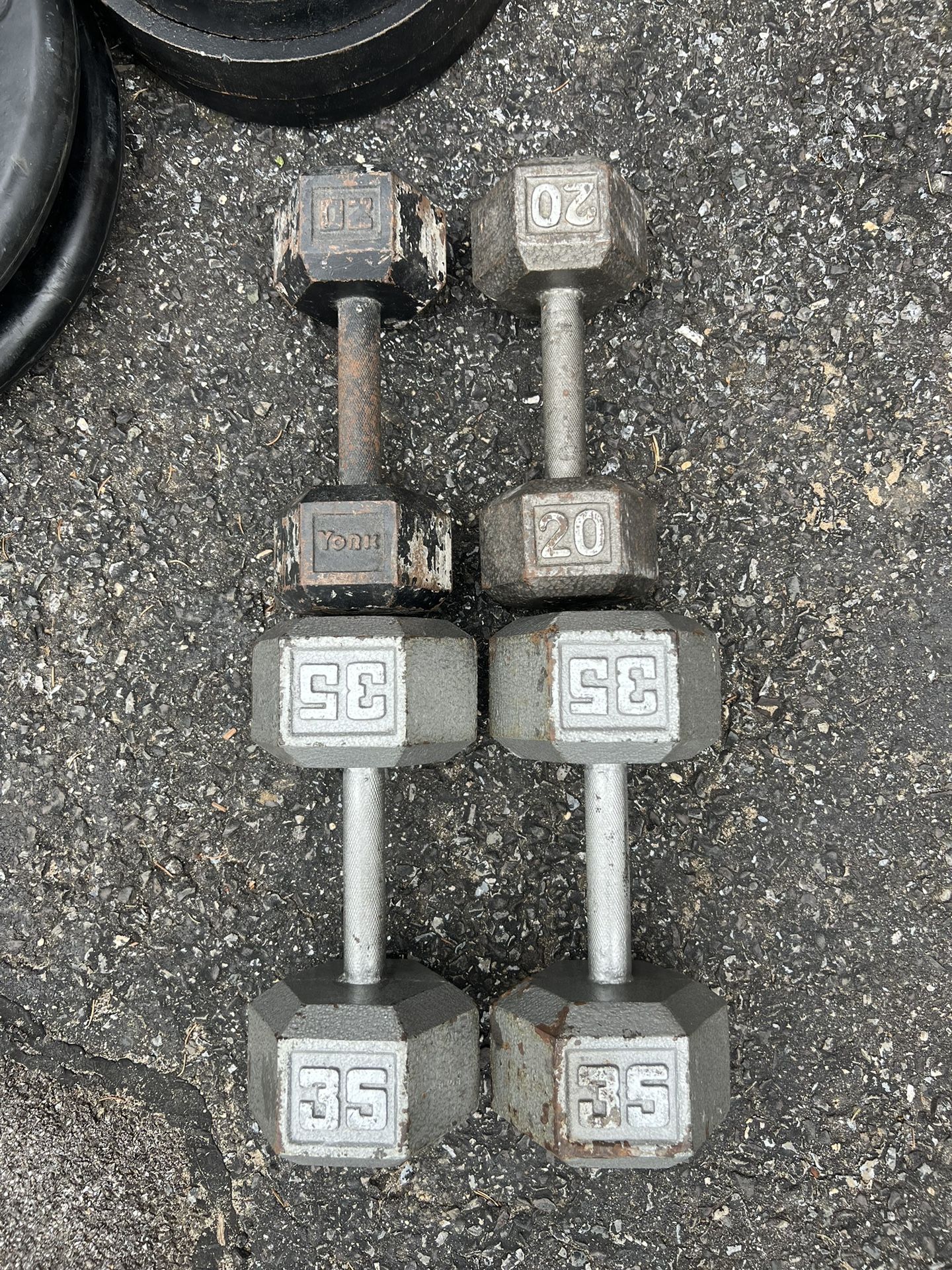 35 and 20 pound dumbbells 