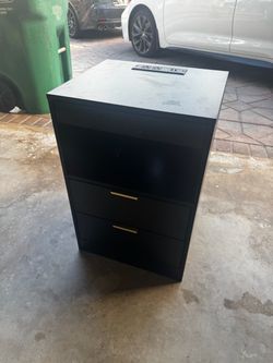Nightstand with Charging Station, Black Wood Bedside Table