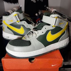 NWT 2004 Nike Men Air Force 1 Mid Forest Zest Yellow White SC Size 10 NEW OG ALL